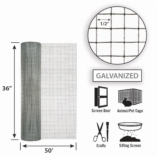 Garden Zone Garden Craft 36 in. H X 50 ft. L Galvanized Steel Hardware Cloth 1/2 in. - 133650