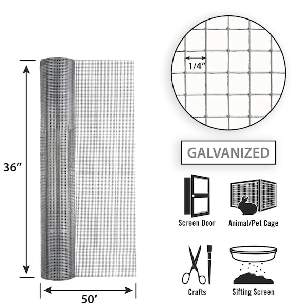 Garden Zone Garden Craft 36 in. H X 50 ft. L Galvanized Steel Hardware Cloth 1/4 in. - 143650