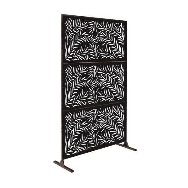 Highlanderhome LaserCut Metal Privacy Fence, WeepingWillow, Black, 48"x72"/Set - WEEPINGWILLOW_BLACK_3PCCOMBO