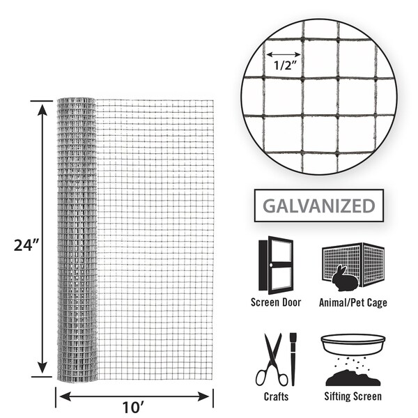 Garden Zone Garden Craft 24 in. H X 10 ft. L Galvanized Steel Hardware Cloth 1/2 in. - 112410