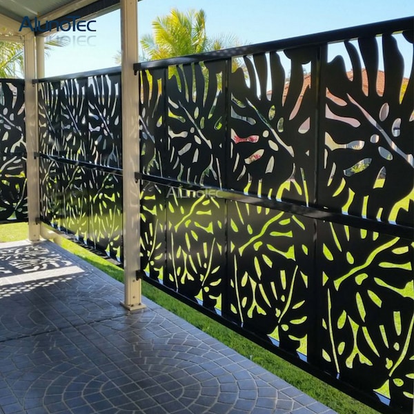 Highlanderhome LaserCut Metal Privacy Fence, TreeInOne, Black, 48"x72"/Set - TREEINONE_BLACK_3PCCOMBO