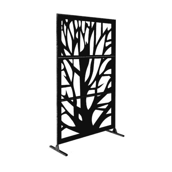 Highlanderhome LaserCut Metal Privacy Fence, TreeInOne, Black, 48"x72"/Set - TREEINONE_BLACK_3PCCOMBO