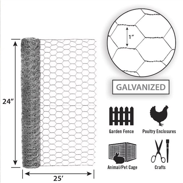 Garden Zone Garden Craft 24 in. H X 25 ft. L Galvanized Steel Poultry Netting 1 in. - 162425