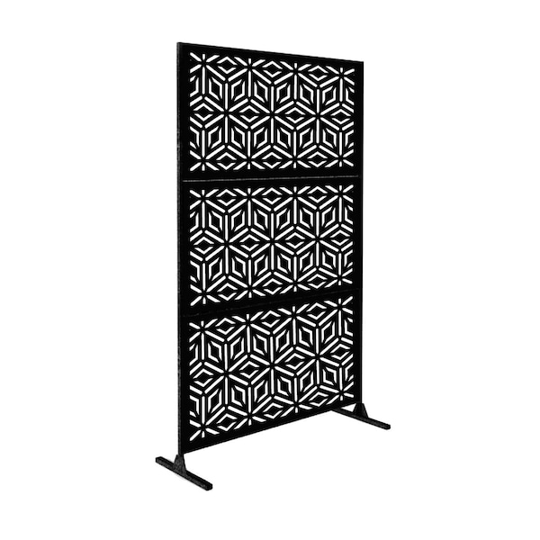 Highlanderhome LaserCut Metal Privacy Fence, Diamond, Black, 48"x72"/Set - DIAMOND_BLACK_3PCCOMBO