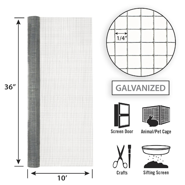Garden Zone Garden Craft 36 in. H X 10 ft. L Galvanized Steel Hardware Cloth 1/4 in. - 123610
