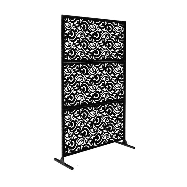 Highlanderhome LaserCut Metal Privacy Fence, WaveCurve, Black, 48"x72"/Set - WAVECURVE_BLACK_3PCCOMBO