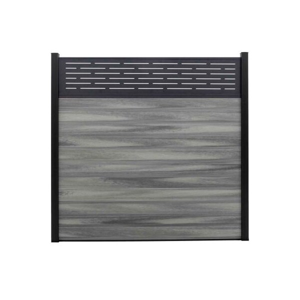 Jewett Cameron Companies Lattice Top 6'W x 6'H Oxford Grey Aluminum/Composite Horizontal Fence Starter Section- IN GROUND - EF LG2206