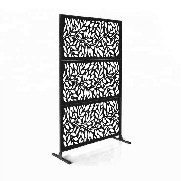 Highlanderhome LaserCut Metal Privacy Fence, TreeLeaves, Black, 48"x72"/Set - TREELEAVES_BLACK_3PCCOMBO