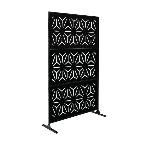 Highlanderhome LaserCut Metal Privacy Fence, BigDiamond, Black, 48"x72"/Set - BIGDIAMOND_BLACK_3PCCOMBO