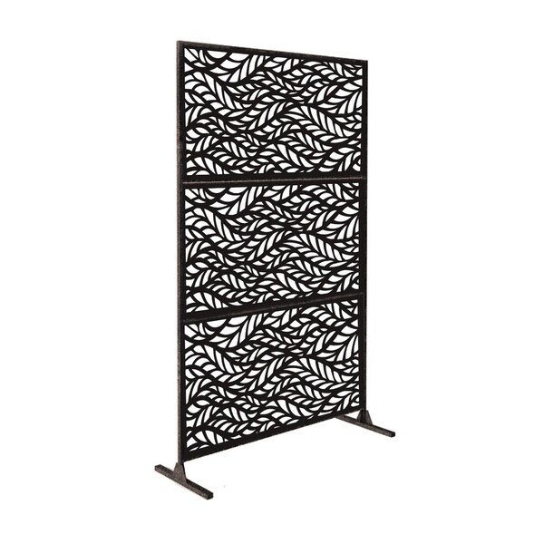 Highlanderhome LaserCut Metal Privacy Fence, BlowingLeaves, Black, 48"x72"/Set - BLOWINGLEAVES_BLACK_3PCCOMBO