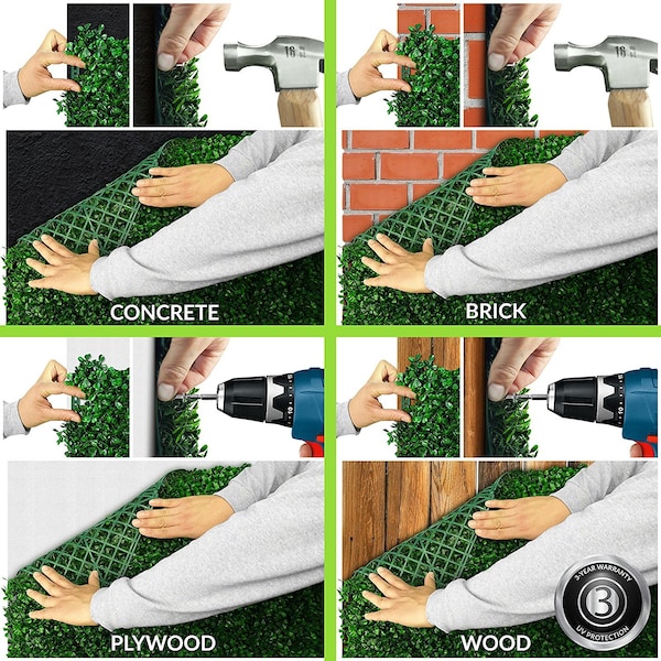 Ejoy 20in x 20in Artificial Boxwood Hedge Greenery Panels, Darkgreen, 12PK - DARKGREEN_1BOX