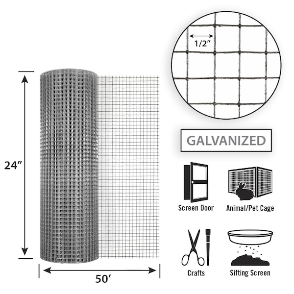 Garden Zone Garden Craft 24 in. H X 50 ft. L Galvanized Steel Hardware Cloth 1/2 in. - 132450