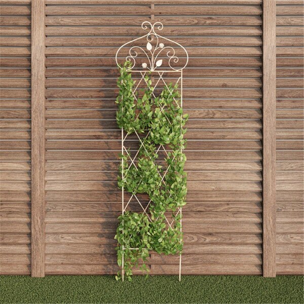 Grillgear 63 in. Decorative Lattice Metal Panel Garden Trellis Antique White - GR3845408