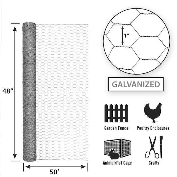 Garden Zone Garden Craft 48 in. H X 50 ft. L Galvanized Steel Poultry Netting 1 in. - 164850