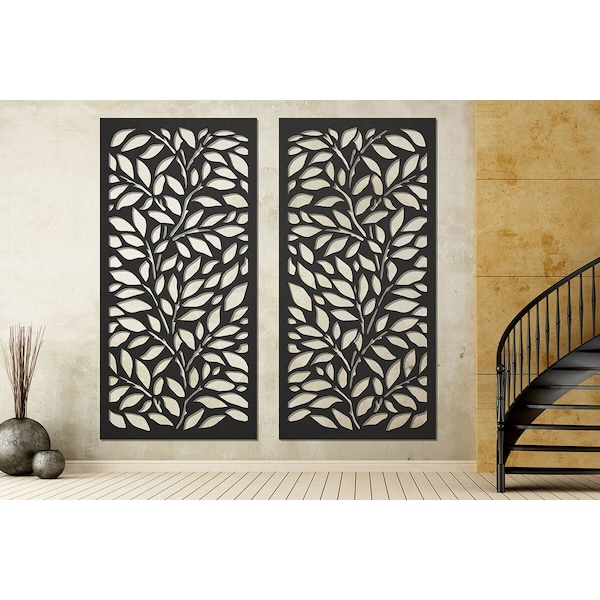 Highlanderhome LaserCut Metal Privacy Fence, TreeInOne, Black, 24" x 48"/pc - TREEINONE_BLACK_1PC