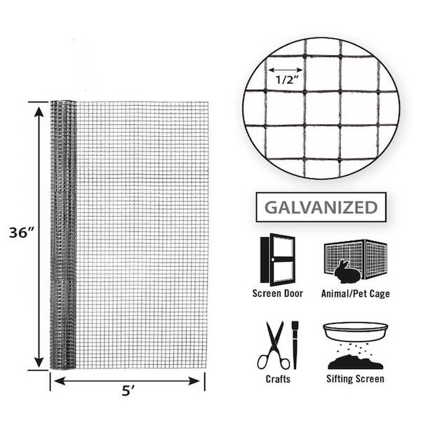 Garden Zone Garden Craft 36 in. H X 5 ft. L Galvanized Steel Hardware Cloth 1/2 in. - 113605