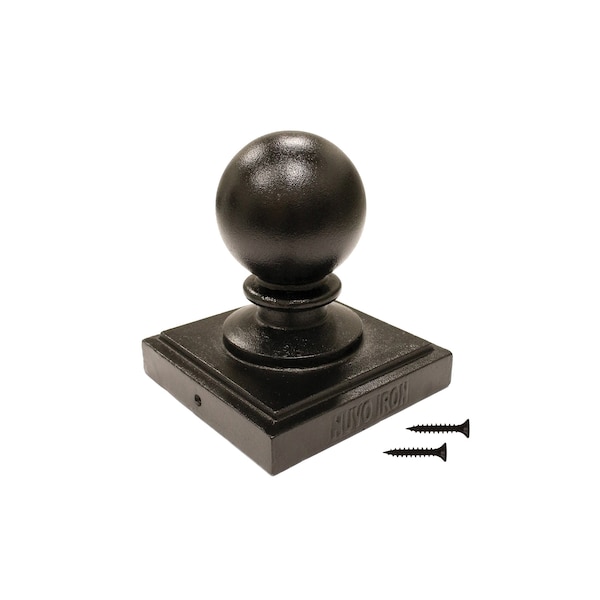 Nuvo Iron 6in x 6in Black Aluminum Ornamental Ball Post Cap/Nominal 5.5in x5.5in - PCB04