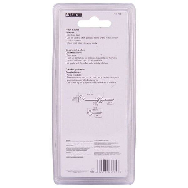 Prosource Gate Hook and Eye, 5/32 in Dia Wire, 3 in L, Stainless Steel - LR-409S-PS