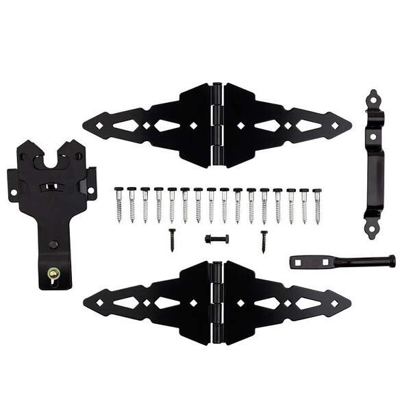 National Hardware Deluxe Latch Decorative Strap Hinge Gate Kit, Heavy-Duty, Steel, Black - N109-306