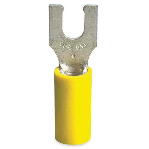Terminal de horquilla con bloqueo de vinilo para calibres 12-10 AWG, con perno #6, paquete de 50 unidades - 10RC-6FL