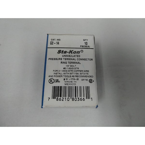 Abb Sta-Kon Terminal de Anillo de Terminal de Presión No Aislado 10PK - G2-14