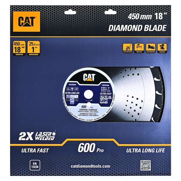 Caterpillar 600 Pro Segmented Laser Welded General General Purpose Diamond Blade 18-In - 450mm - DA33022U