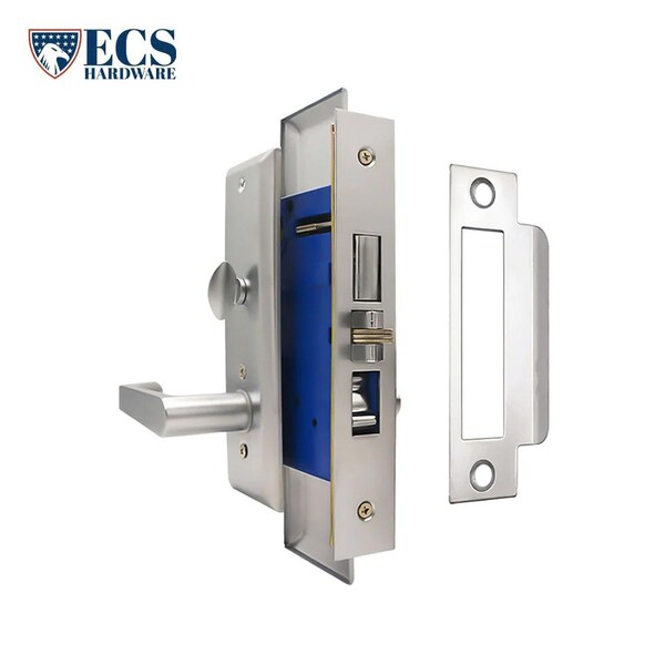 Ecs Hardware Durable Heavy Duty Mortise Lockset w/ Lever 26D Satin Chrome, 2-3/4 in Larger Backset, Right Handed - ECSH-MLWL234-SS-SC1-RH