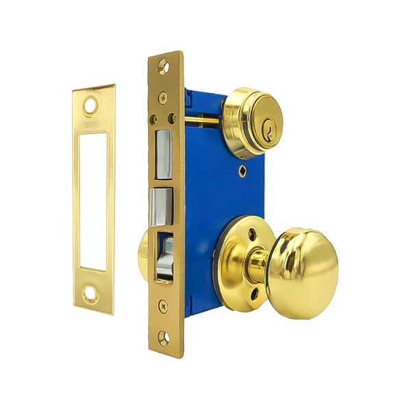 Ecs Hardware Durable Mortise Lockset Gate Lock with Knob US3 Gold SC1 Keyway, Double Sided, Left Handed - ECSH-MLD02-PB-SC1-LH