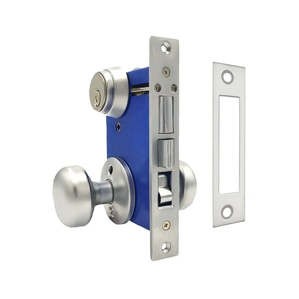 Ecs Hardware Durable Mortise Lockset Gate Lock with Knob US26D Silver SC1 Keyway, Double Sided, Left Handed - ECSH-MLD02-SS-SC1-RH