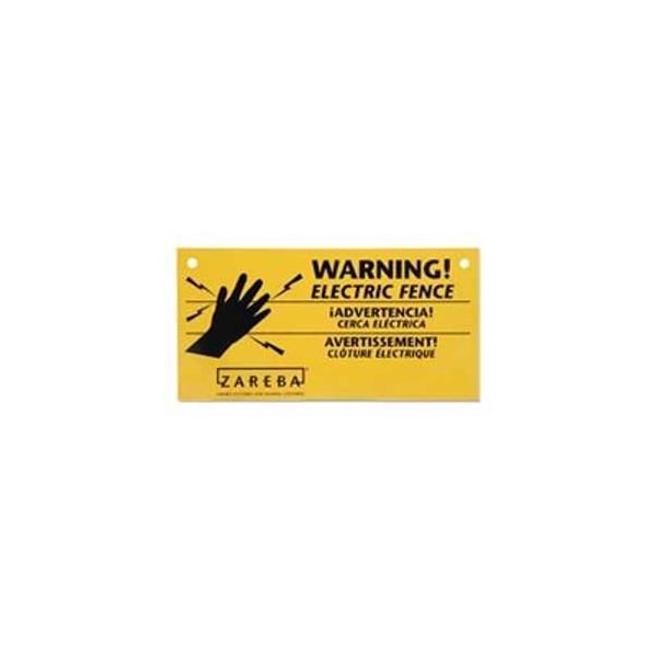 Zareba Electric Fencing Warning Sign, Black Legend, Yellow Background, Polypropylene, 8 in L, 4 in W - WS3
