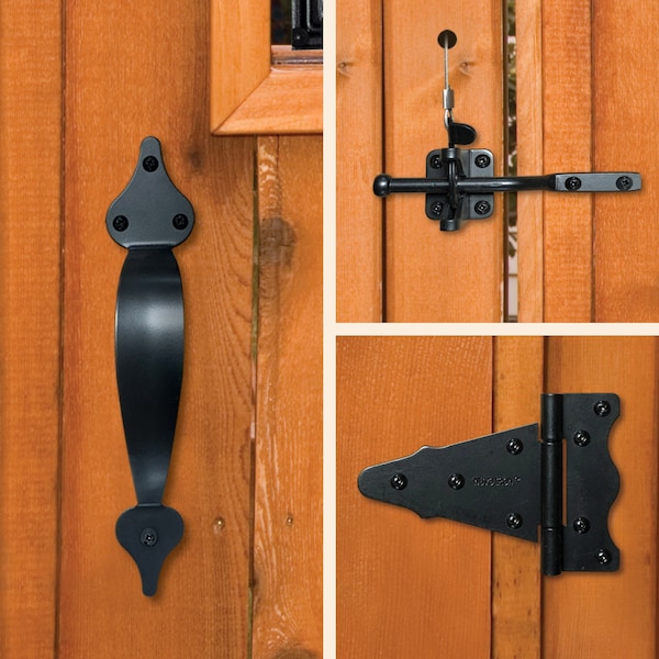 Nuvo Iron BLACK GALVANIZED STEEL WOODEN GATE COMBO KIT DELUXE - WGCKH