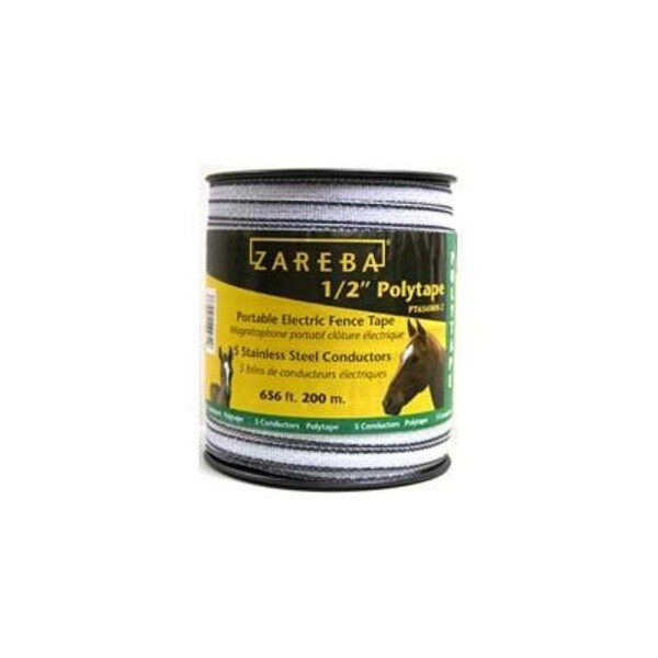 Zareba Polytape, 656 ft L, 1/2 in W, 5-Strand, Stainless Steel Conductor, White - PT656WH-Z