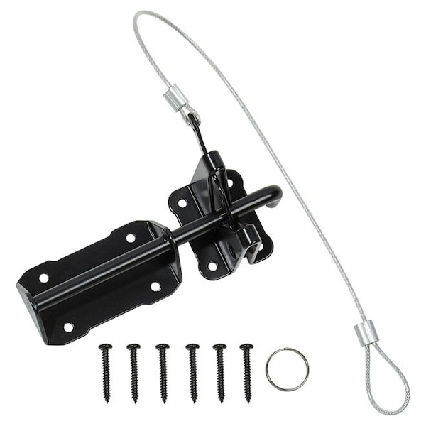 Nuvo Iron BLACK GALVANIZED STEEL HEAVY DUTY LATCH AND CATCH WITH CABLE AND RING - GLWHD