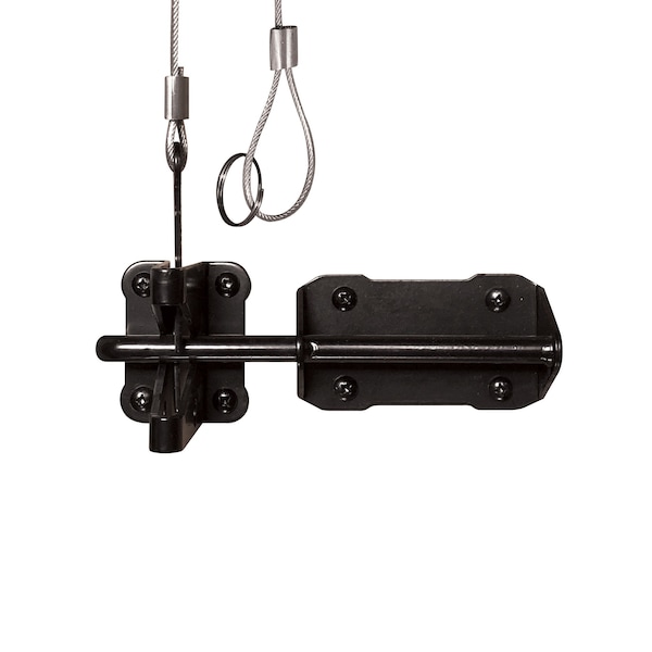 Nuvo Iron BLACK GALVANIZED STEEL HEAVY DUTY LATCH AND CATCH WITH CABLE AND RING - GLWHD