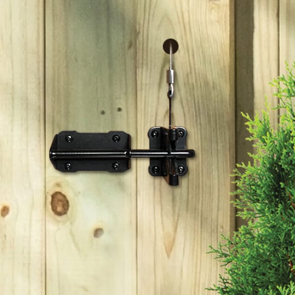 Nuvo Iron BLACK GALVANIZED STEEL HEAVY DUTY LATCH AND CATCH WITH CABLE AND RING - GLWHD