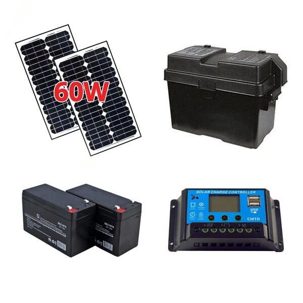 Tepee Supplies Solar Kit for Gate Opener -60W 24V Solar Panels, Batteries Charge Controller - TE1494031