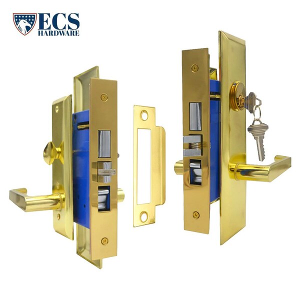 Ecs Hardware Durable Heavy Duty Mortise Lockset w/ Lever US3 Polished Brass, 2-3/4 in Larger Backset, Right Handed - ECSH-MLWL234-PB-SC1-RH