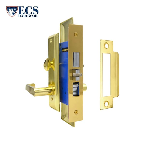 Ecs Hardware Durable Heavy Duty Mortise Lockset w/ Lever US3 Polished Brass, 2-3/4 in Larger Backset, Right Handed - ECSH-MLWL234-PB-SC1-RH