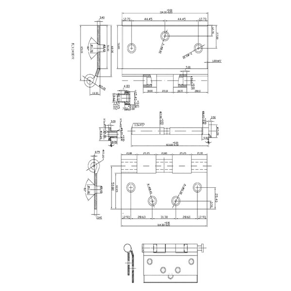 Richelieu (3-Pack) 4 1/2-inch (114 mm) Left Side Half Surface Hinges, Primer coated - 64823PMHBL