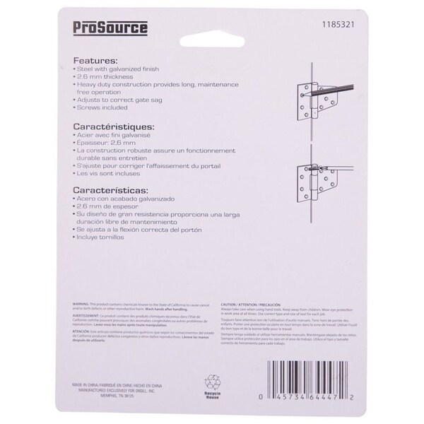 Prosource Gate Hinge, Galvanized Steel, Galvanized, Fixed Pin, 180 deg Range of Motion, 46 Pair lb - LR-182-PS
