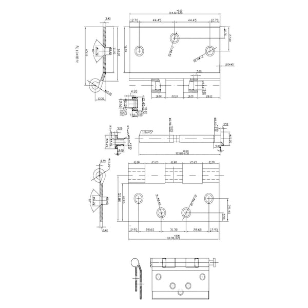 Richelieu (3-Pack) 4 1/2-inch (114 mm) Right Side Half Surface Hinges, Primer coated - 64823PSHBR