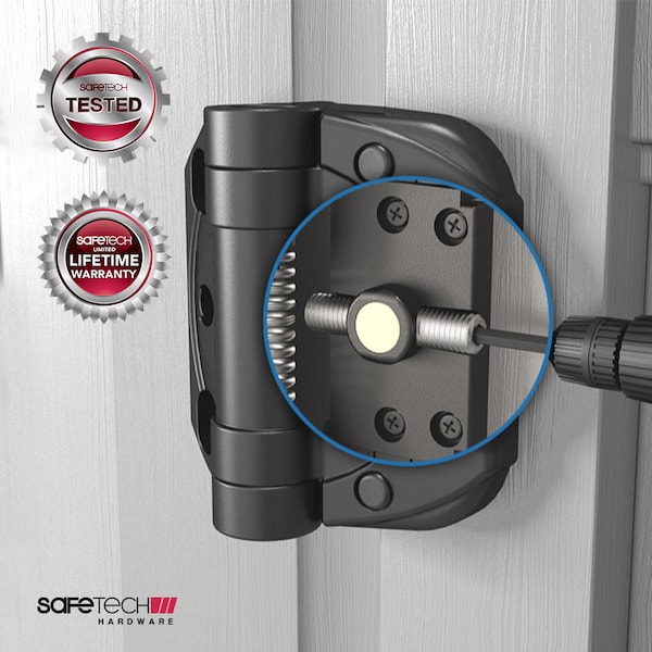 Safetech Hardware Heavy Duty Self-Closing Vinyl Gate Hinges, Black - SHC-135