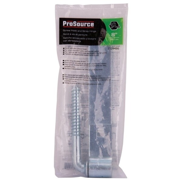 Prosource Hook/Strap Hinge, 7-3/4 in W Frame Leaf, 1-1/4 in H Frame Leaf, 4 mm Thick Leaf, Steel, Zinc - LR-088PS