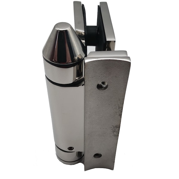 Richelieu 90Deg Wall-to-Glass/Post-to-Glass Mount Adjustable Spring-Loaded Pool Gate Hinge, Polished Stainless - PGHSQPG02171