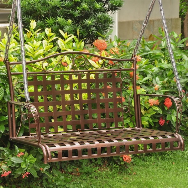 International Caravan Mandalay Iron Hanging Swing, Bronze - 3451-HD-BZ