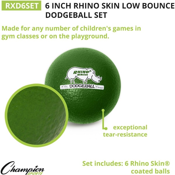 Champion Sports Dodge Ball Set, Low-Bounce, 6", 6/Set, Assorted - CSIRXD6SET