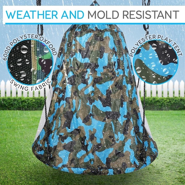 Serenelife Children's Tree Swing Tent - Indoor/Outdoor Hanging Rope Swing Hangout Kit Camo - SLSWNG350CM