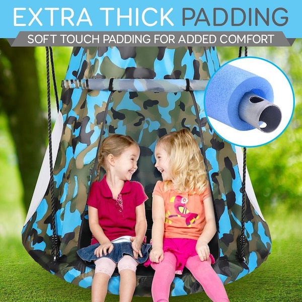 Serenelife Children's Tree Swing Tent - Indoor/Outdoor Hanging Rope Swing Hangout Kit Camo - SLSWNG350CM