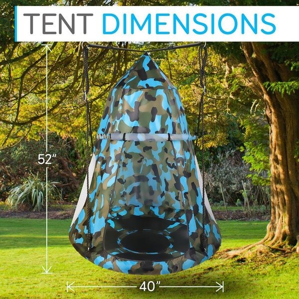 Serenelife Children's Tree Swing Tent - Indoor/Outdoor Hanging Rope Swing Hangout Kit Camo - SLSWNG350CM