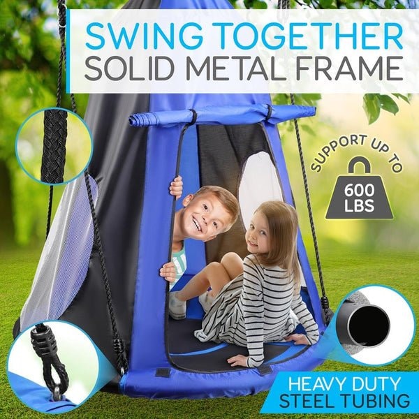 Serenelife Children's Tree Swing Tent - Indoor/Outdoor Hanging Rope Swing Hangout Kit Blue - SLSWNG350BL